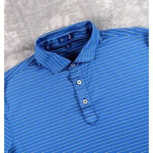 Stitch Golf Polo Shirt Men M/L Blue Stripe Short Sleeve Golf Performance Stretch